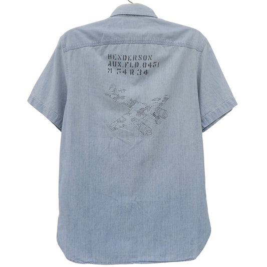 RRL 双R标 战斗机印花 开领衬衫 男士 浅蓝色 M 上衣