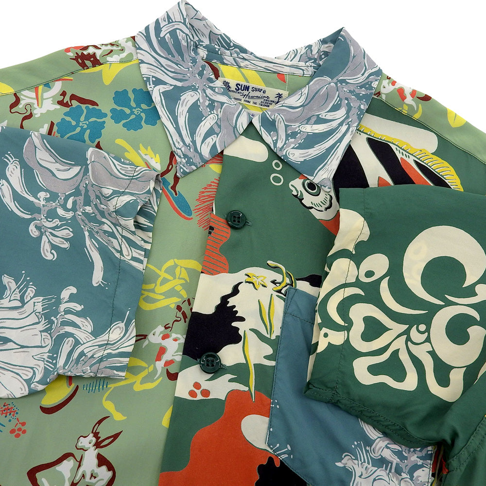 SUN SURF サンサーフ 美品 【ビームスボーイ別注】 クレイジー ハワイアン シャツ トップス メンズ グリーン M トップス