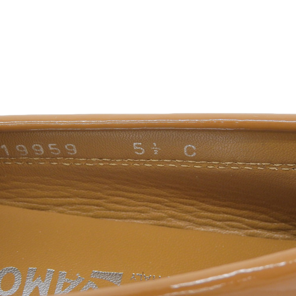 Salvatore Ferragamo サルヴァトーレフェラガモ 新品同様 キャンバス×パテント ガンチーニドライビングシューズ ベージュ ブラウン 5 1/2 シューズ 5 1/2C