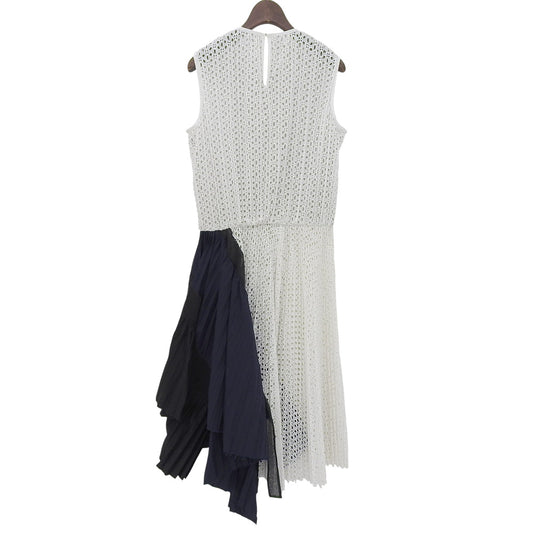 sacai Cotton Pleated Lace Dress Women's White x Navy 2 2017 Model Dress