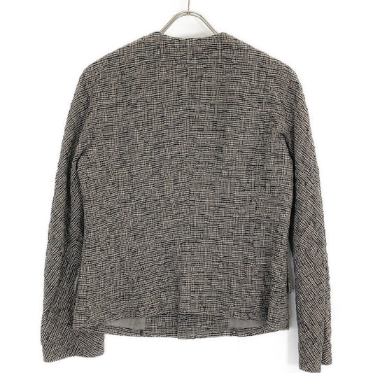 JURGEN LEHL Grey Plaid Silk x Wool Collarless Jacket