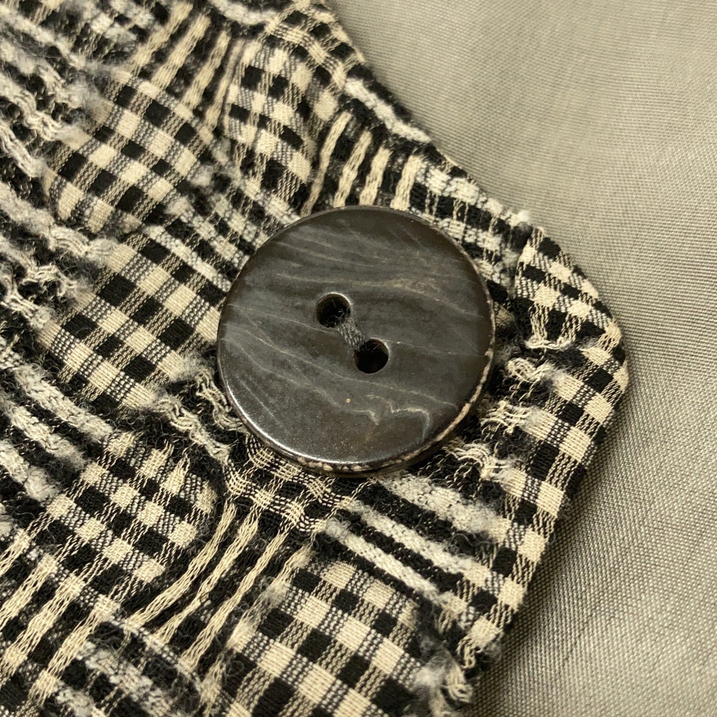 JURGEN LEHL Grey Plaid Silk x Wool Collarless Jacket