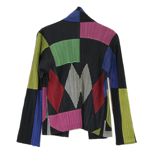 PLEATS PLEASE PP43-JD833 Black All-over Pattern Pleated Cardigan Top