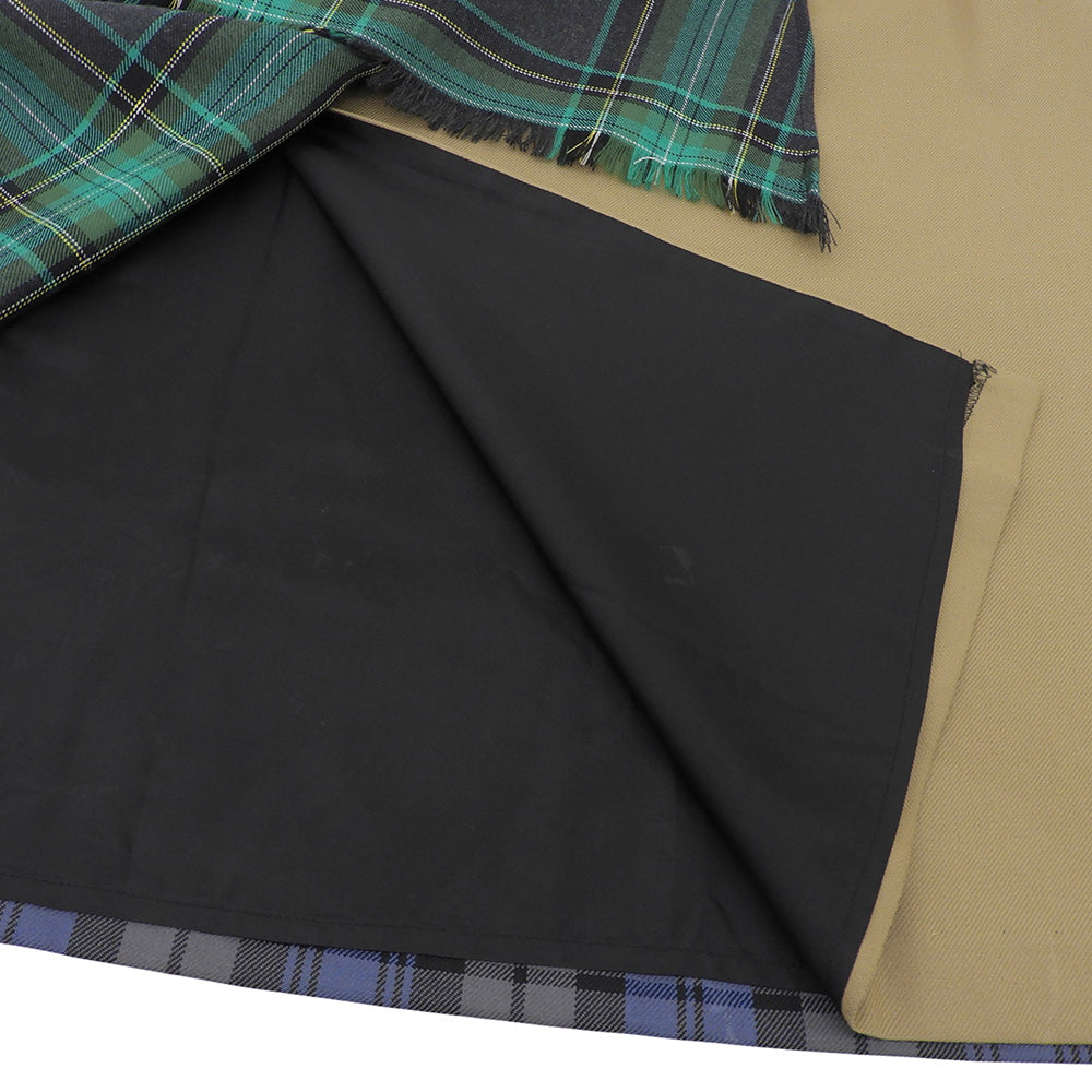 Checked 100% Worsted Wool Skirt for Women Green x Navy 38 T58377 Skirt 38 Women's