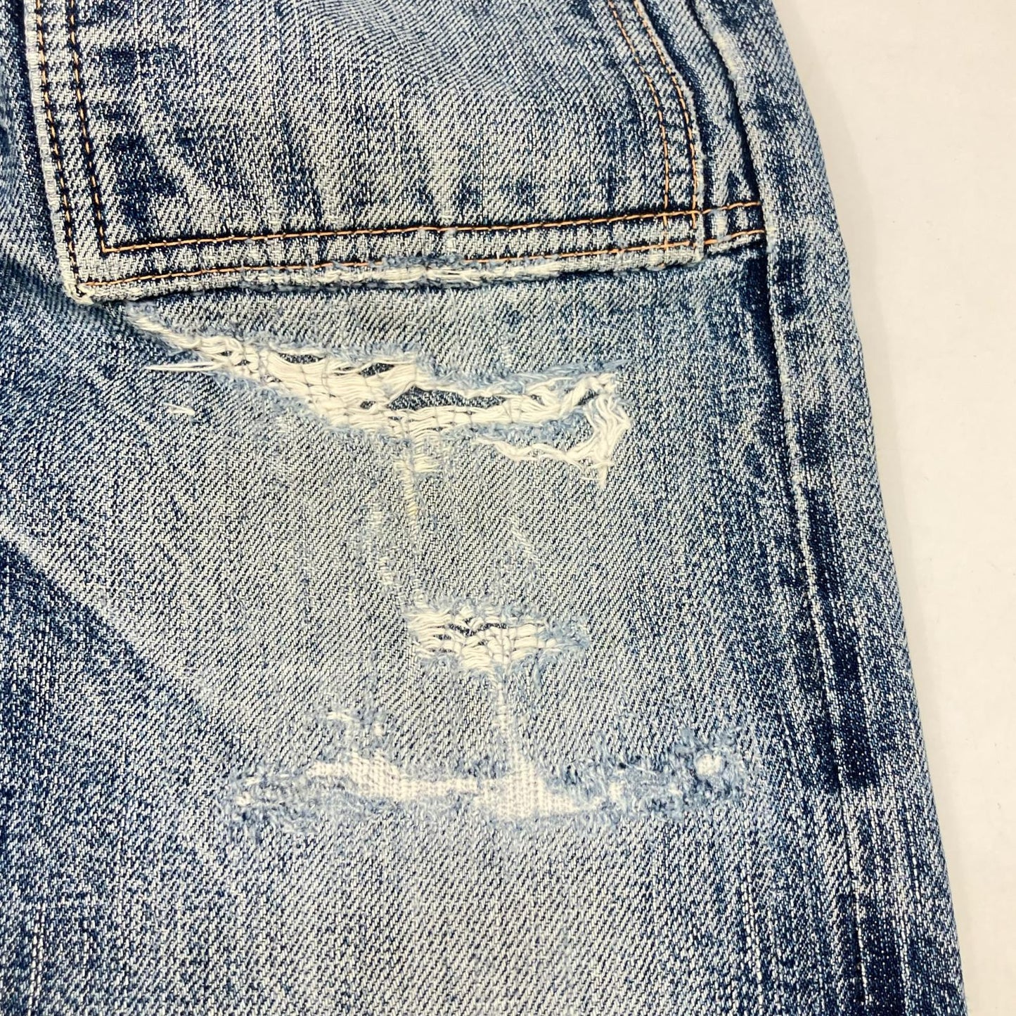 FULLCOUNT 1246 Blue Damaged Denim Bush Pants Bottoms