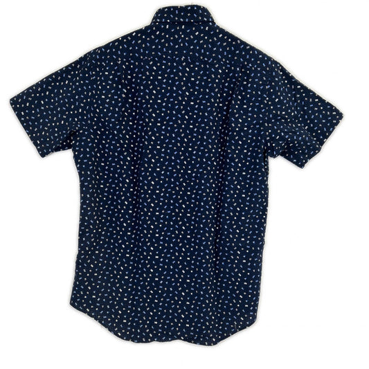 Navy ripple fabric short-sleeve shirt top M men's