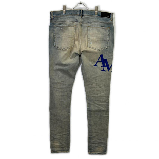 AMIRI AMDNSY1114 26SS Blue Leather Logo Patch Denim Pants Bottoms