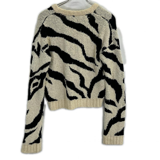 Just Cavalli ジャストカヴァリ ベージュ×ブラック コットン混 ゼブラ柄 クロップドニットカーディガン トップス