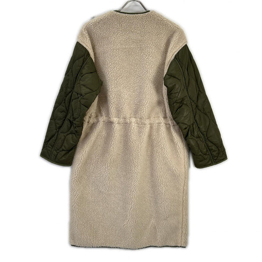 JANE SMITH Green Collarless Reversible Boa Quilted Coat Jacket