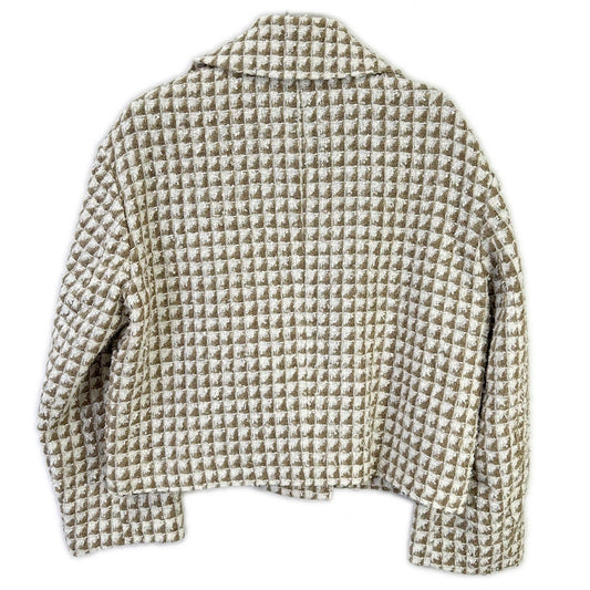 theory luxe 2023 model beige linen-blend tweed double-breasted tailored jacket