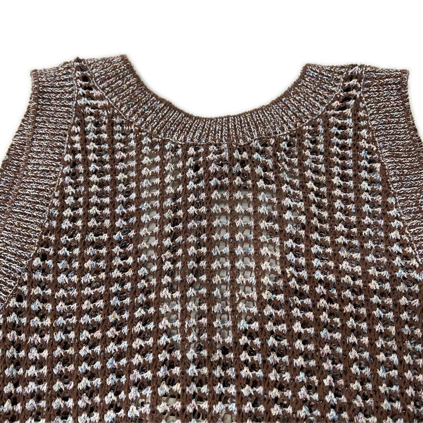 nano universe ナノユニバース Brown Shiny Lace-Knit Dress Dress