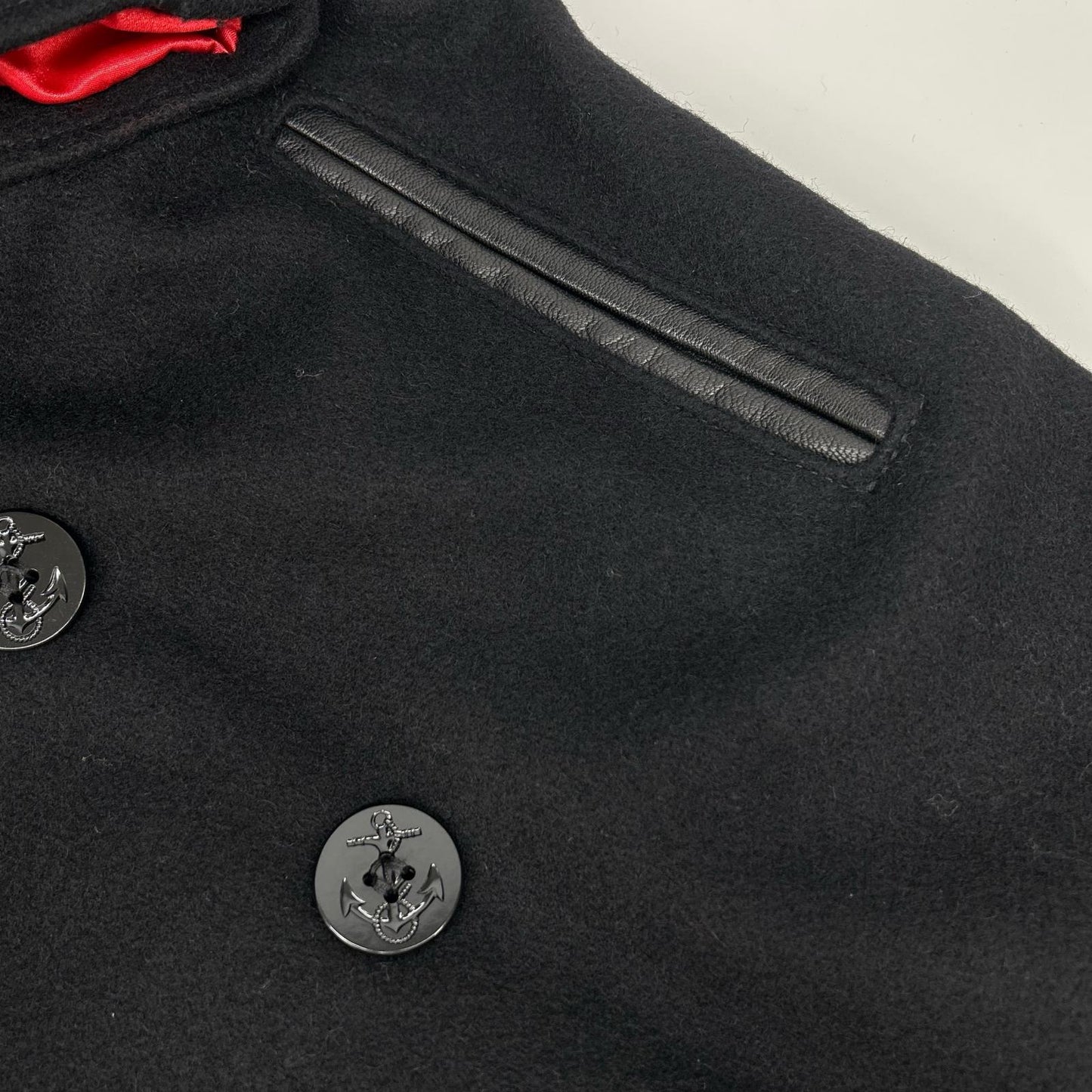 schott ショット 7081 ブラック レザーパイピング ピーコート コート