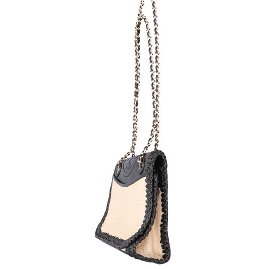 Tory Burch トリーバーチ レザーxラフィア チェーンショルダー ハンドバッグ