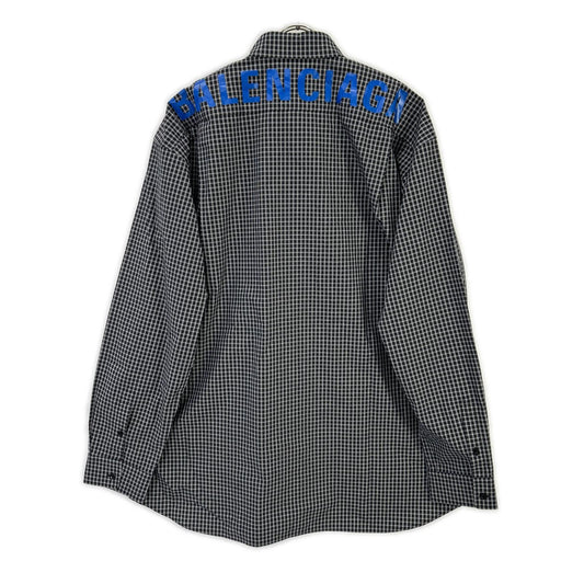 BALENCIAGA バレンシアガ 5556878 18SS ブラック バックロゴプリント チェック 長袖シャツ トップス