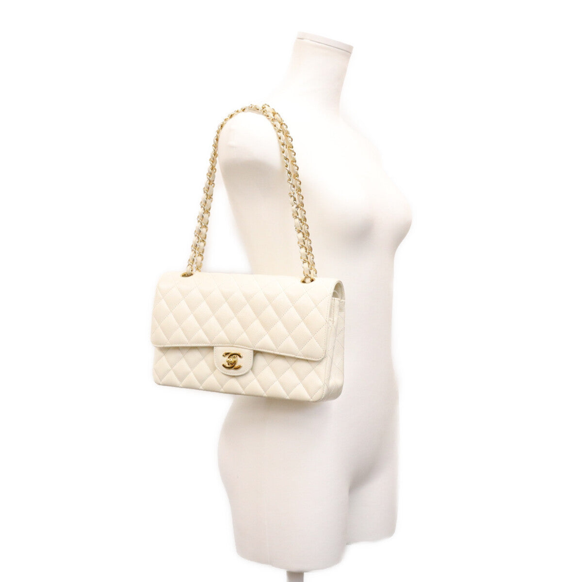 CHANEL シャネル 9番 A01112 白 キャビア G金具 マトラッセ25 クラシックフラップ ショルダーバッグ ショルダーバッグ