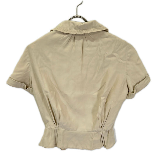 LOUIS VUITTON beige half-sleeve ruffled blouse top