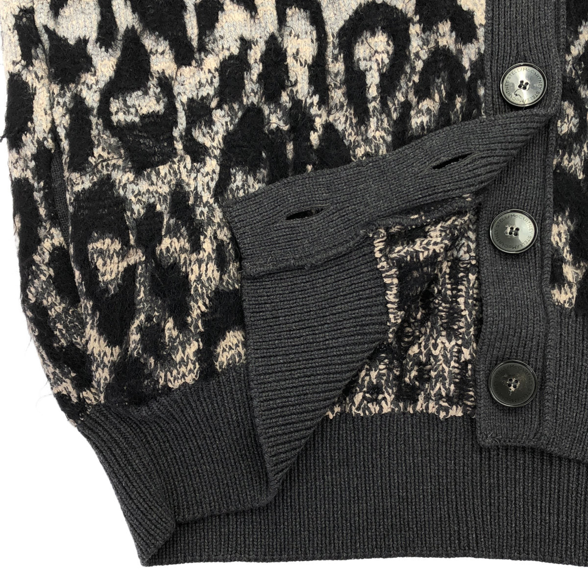 STELLA McCARTNEY ステラマッカートニー ブラック ウール レオパード ニットカーディガン トップス