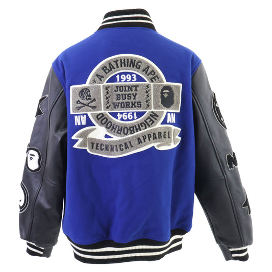 A BATHING APE アベイシングエイプ xNEIGHORHOOD ネイバーフッド【美品】001HJJ221902C VARSITY JACKET アームレザー切替 ヴァーシティジャケット ジャケット