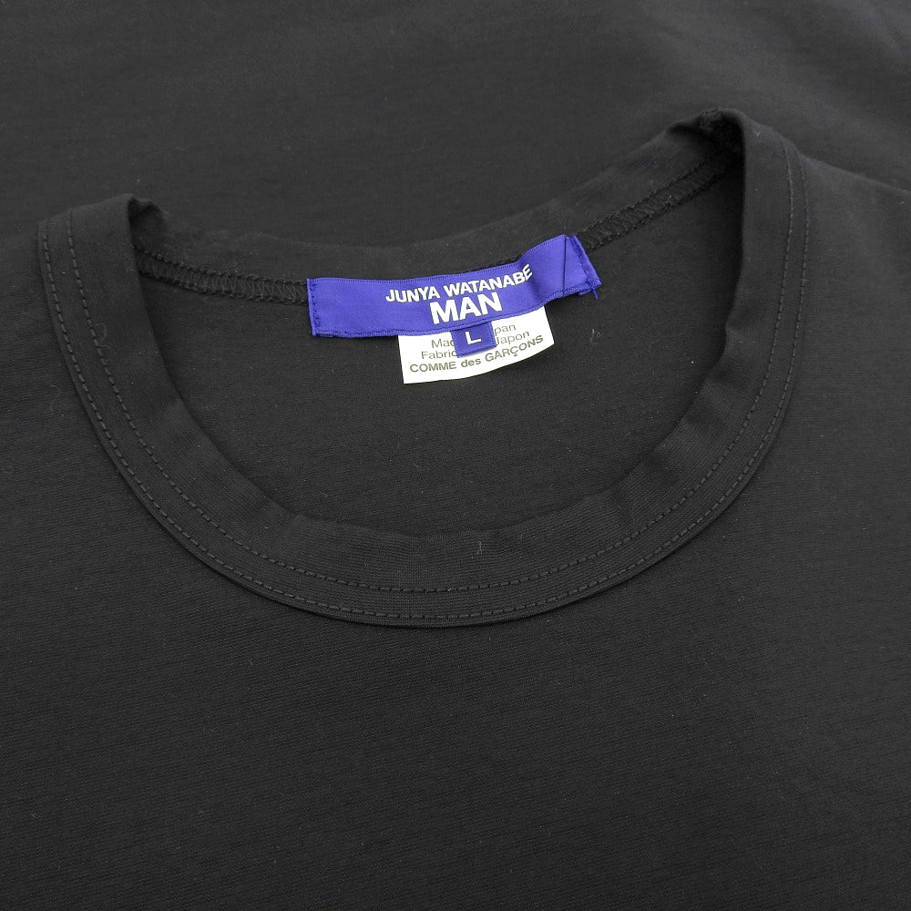 JUNYA WATANABE MAN ジュンヤワタナベマン 美品 綿 ナイロンポンチ 無地TEE トップス メンズ 黒 ブラック L WO-T013 AD2024 25SS トップス L