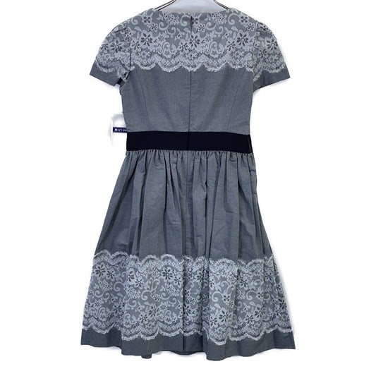 M'S GRACY Gray Fit and Flare Dress with Bow