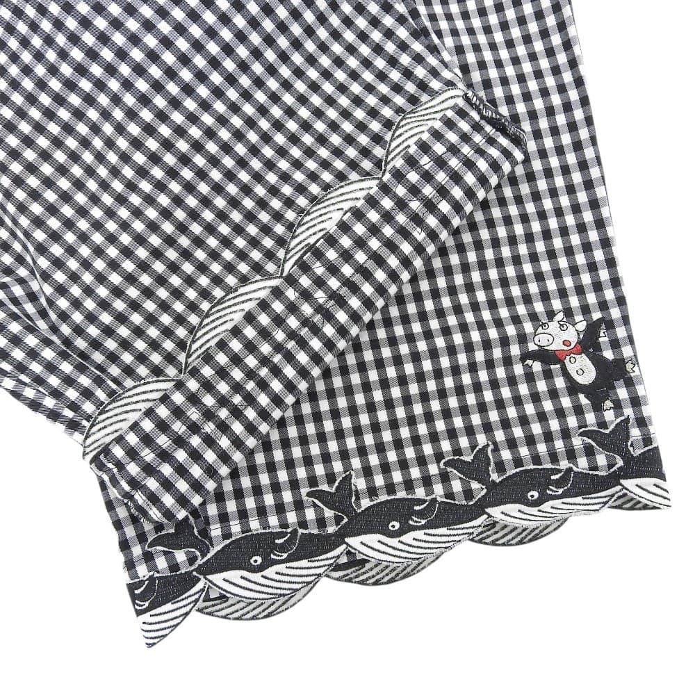 OLLEBOREBLA ALBEROBELLO 精品 格纹 小猪 鲸鱼 刺绣 休闲裤 下装 女士 黑色×白色 L 下装 L 女士