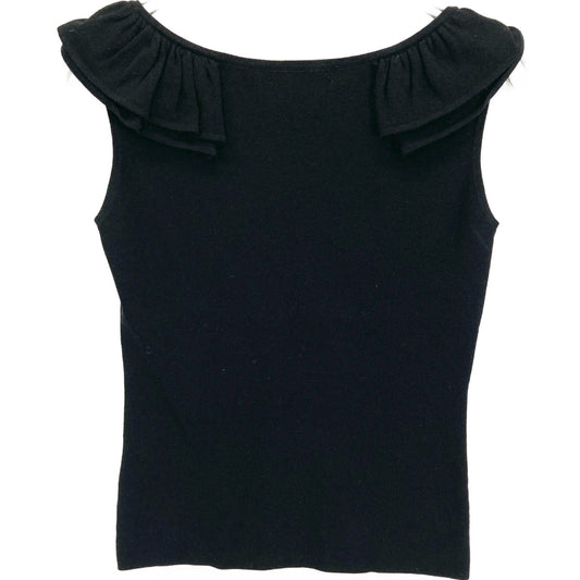 FOXEY BOUTIQUE 25559 SMYAZ16 Black Sleeveless Frill Knit Top 38 Women's
