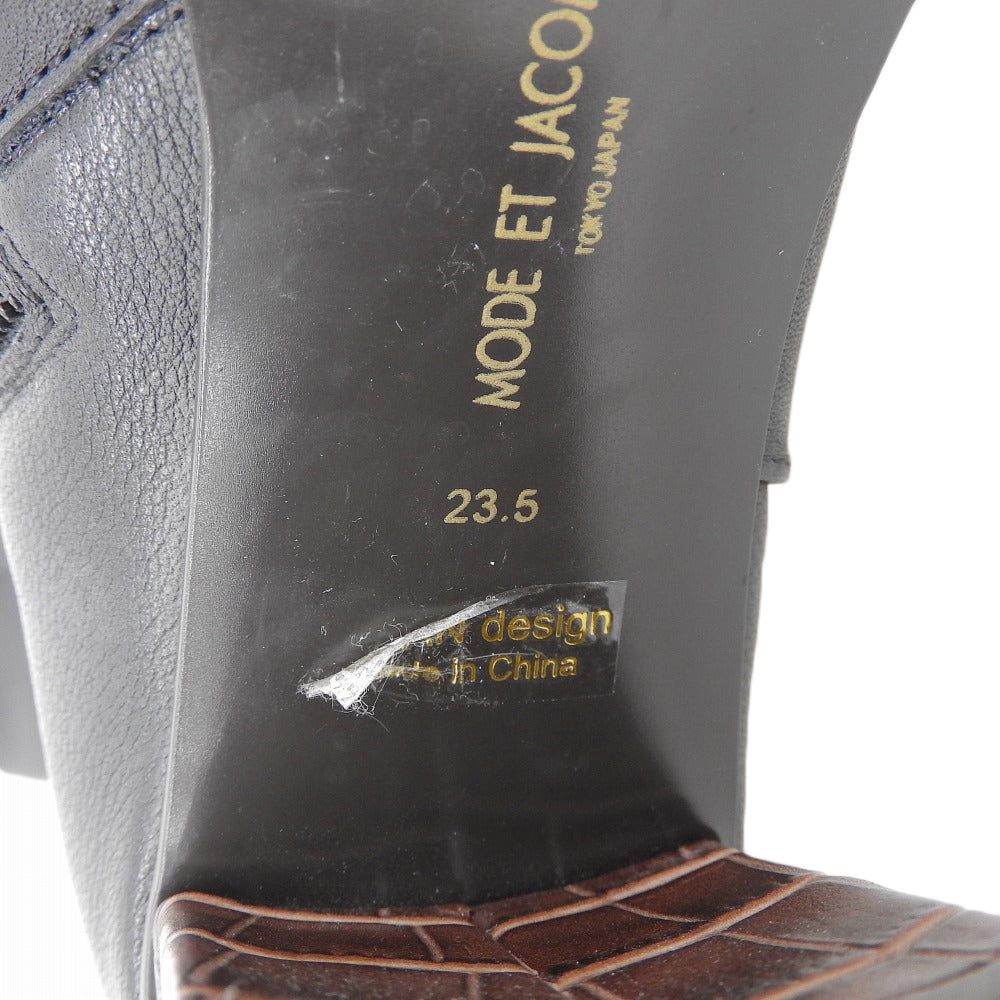 Mode et Jacomo モードエジャコモ 美品 レザー バック切り替え スクエアトゥ ロングブーツ シューズ レディース ブラック 23.5cm シューズ 23.5