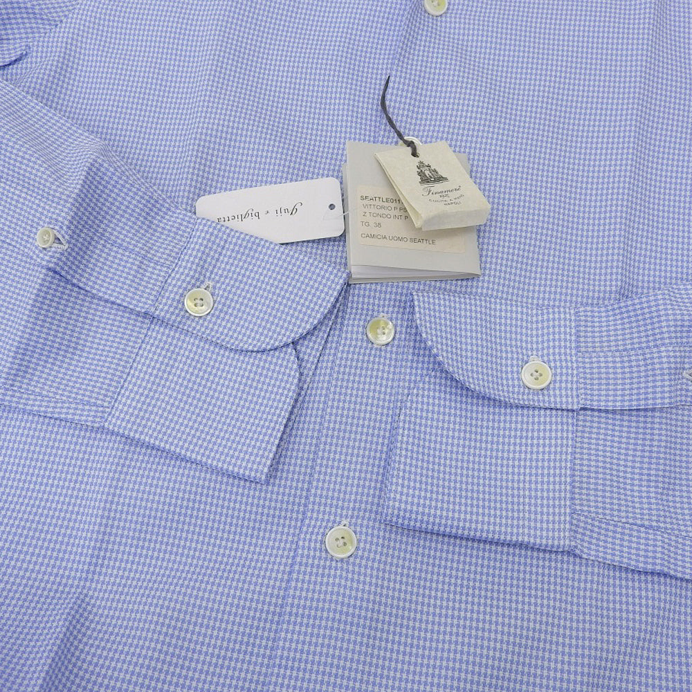 finamore フィナモレ 新品同様 ハウンドトゥース シャツ トップス メンズ ブルー×ホワイト 38 トップス 38