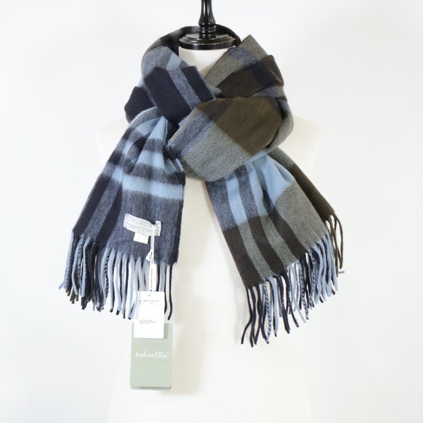 Joshua Ellis ジョシュアエリス 【新品同様】112023-21-150-61-010 CPG51149 チェック柄 カシミヤ フリンジ ストール