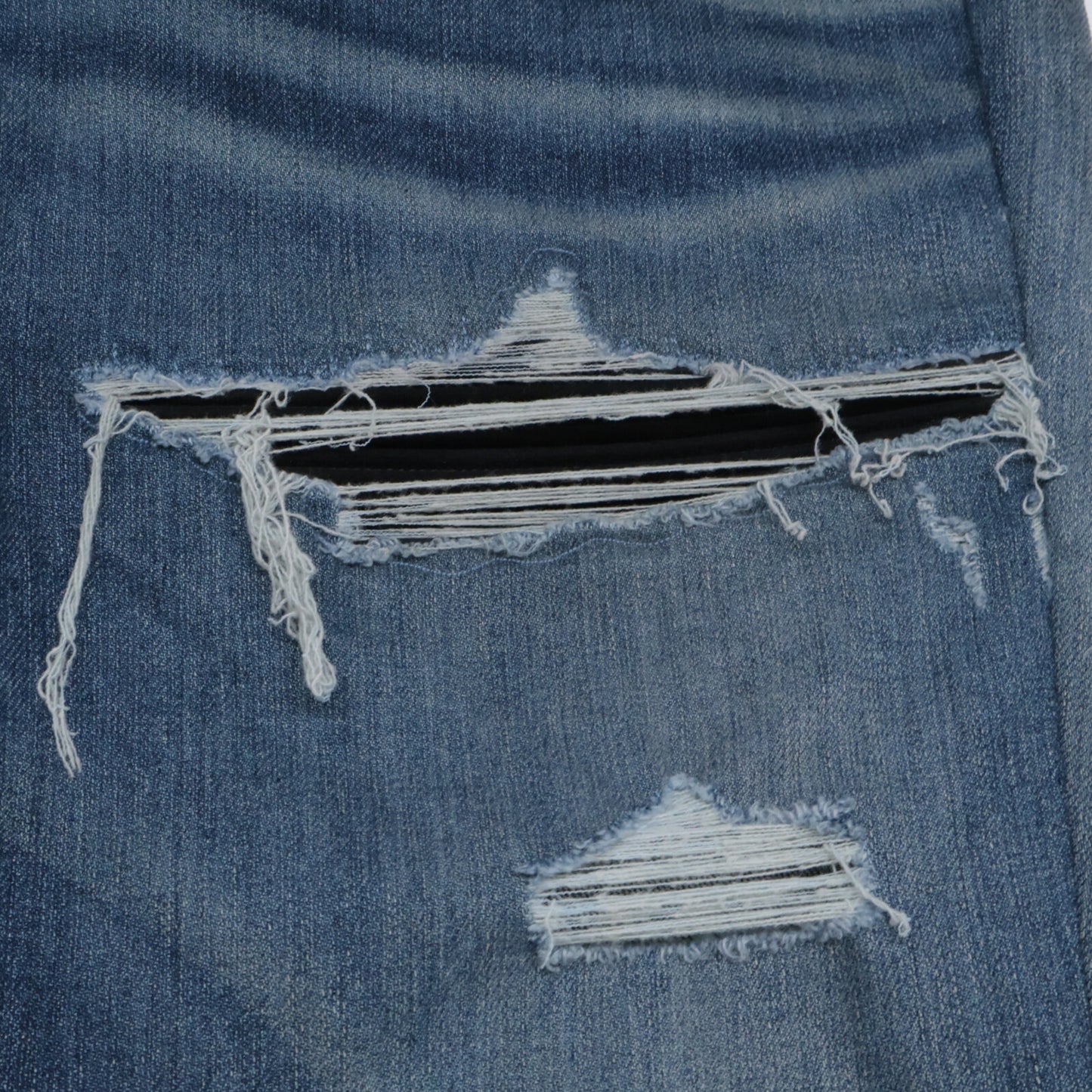 AMIRI アミリ インディゴ MX-1 蛇腹バイカー ダメージ加工 デニム テーパードパンツ ボトムス UK36