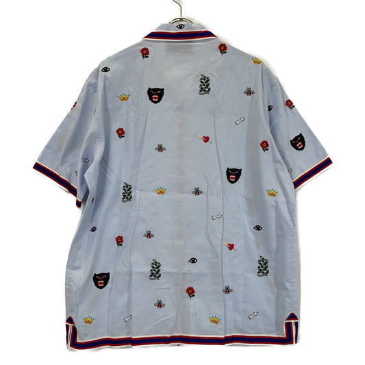 GUCCI グッチ 521782 18年 ライトブルー エンブロイダリー 総柄 ボーリング半袖シャツ トップス