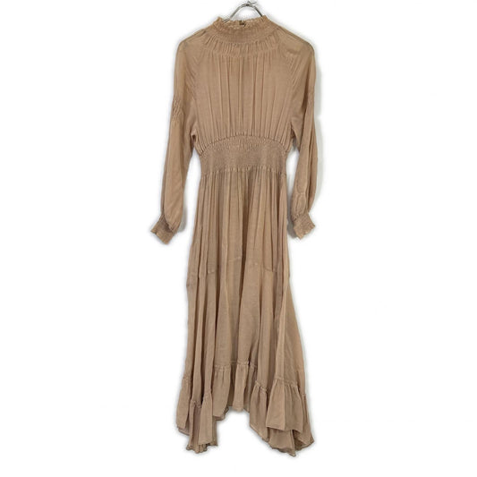 1203305025 Beige High Neck Tuck Dress One-piece 1 Ladies