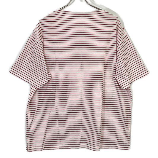 PRADA プラダ 21年 UJN814 ホワイト×レッド ボーダー 三角ロゴ オーバーサイズTシャツ トップス