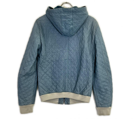 DOLCE&GABBANA ドルチェアンドガッバーナ G9FR9L ライトブルー ラムレザー ジップアップフーディー ジャケット
