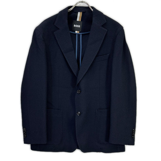 BOSS ボス ネイビー ウールブレンド スリムフィット シアサッカー ジャケットパンツ セットアップ