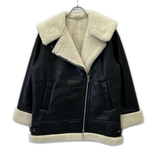 01085 ブラック フェイク ムートンジャケット ジャケット 36 レディース