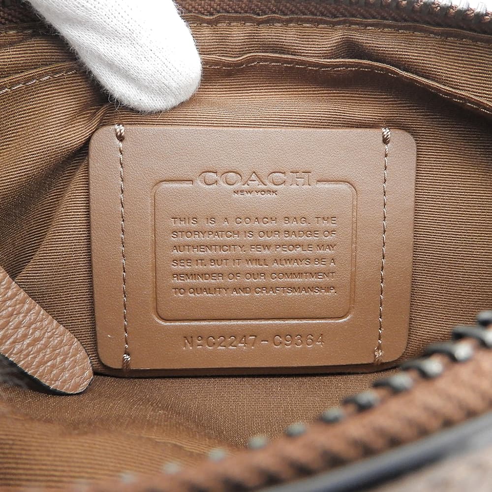 COACH コーチ 美品 トンプソンベルト シグネチャー ジャガード ストライプ ボディバッグ メンズ ブラウン×ベージュ ボディバッグ