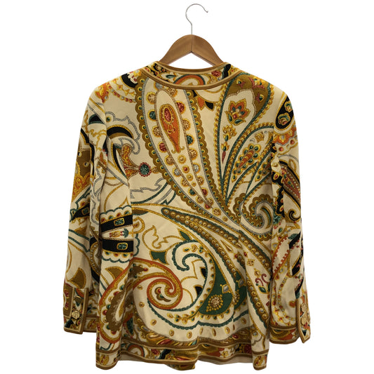 LEONARD Leonard Ivory Wool Turquoise-Pattern Collarless Jacket Jacket