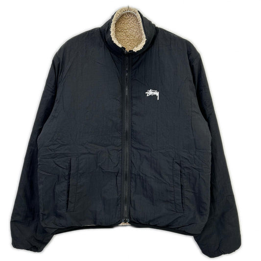 stussy Stussy black and beige SHERPA boa fleece reversible jacket jacket