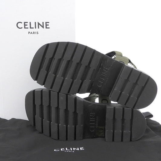 CELINE セリーヌ 美品 LEO STRAPPY ロゴ サンダル メンズ ブラック×カーキグリーン 39 シューズ