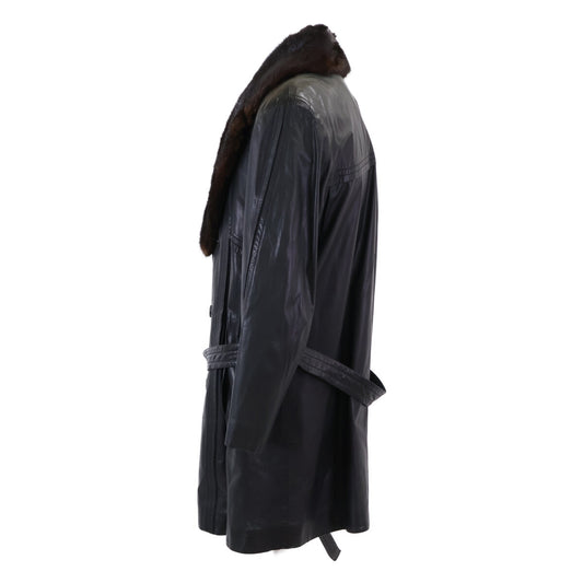 ZILLI 【Excellent Condition】Leather Mink Fur Collar All-Over Silk Lining Double-Breasted Coat