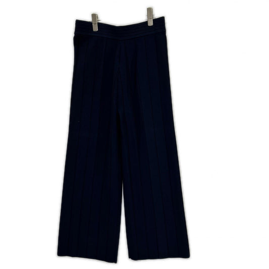 CAROLINA HERRERA キャロライナヘレラ ネイビー シルバー ボタン付き ストレッチワイドパンツ ボトムス