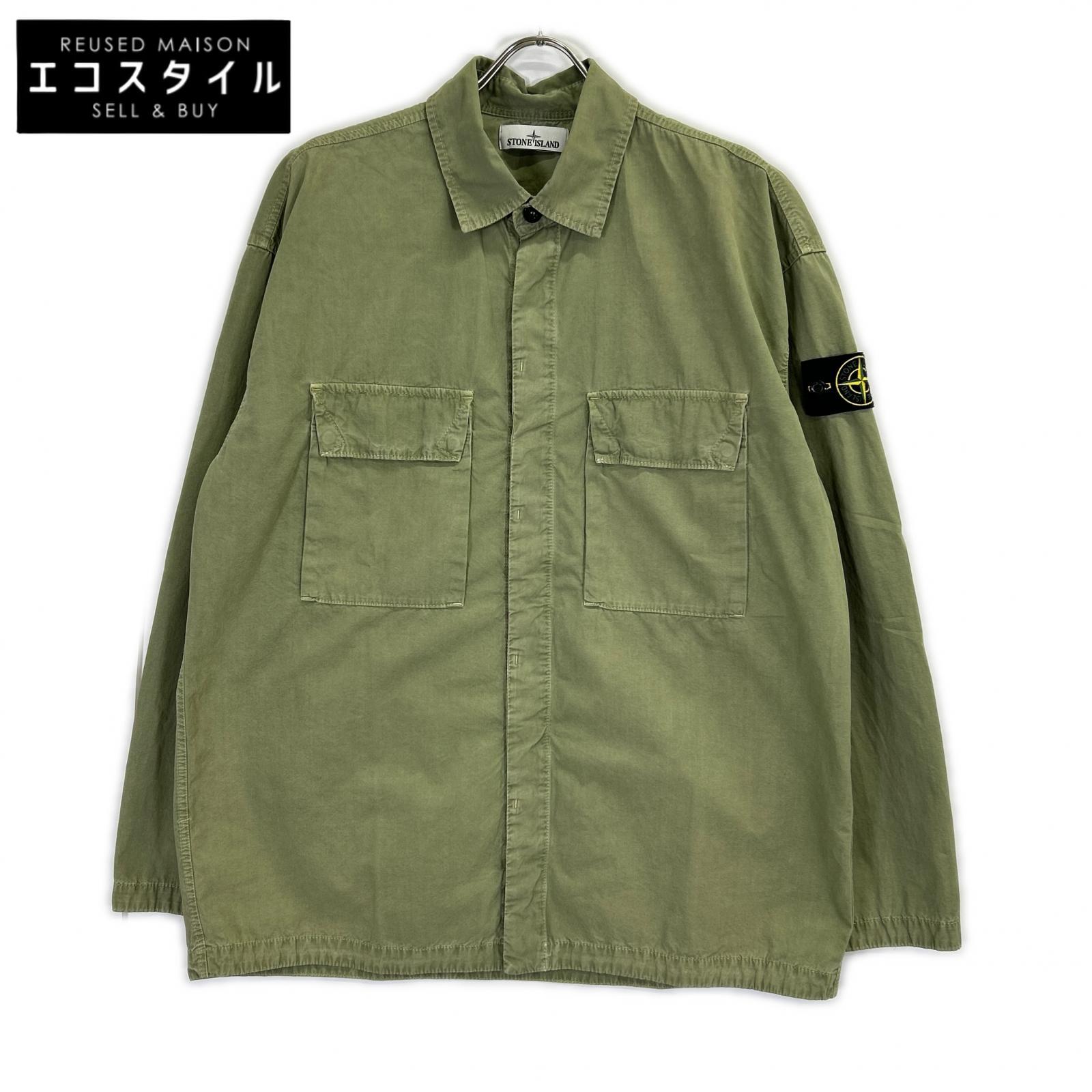 STONE  ストーンアイランド 7815115WN カーキ Overshirt ロゴワッペン ウォッシュ加工 長袖シャツ L STONE ISLAND ストーンアイランド 7815115WN カーキ Overshirt ロゴ