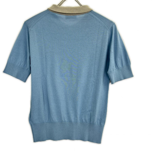 JOHN SMEDLEY ジョンスメドレー ブルー×ベージュ アイランドコットン クレリック ツートーンニットポロシャツ トップス