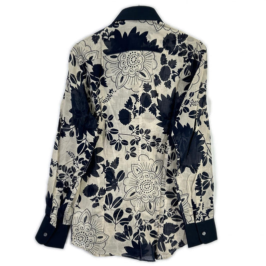 DOLCE&GABBANA ドルチェアンドガッバーナ 00s G5413T ネイビー×ベージュ フラワー総柄 シースルーシャツ トップス