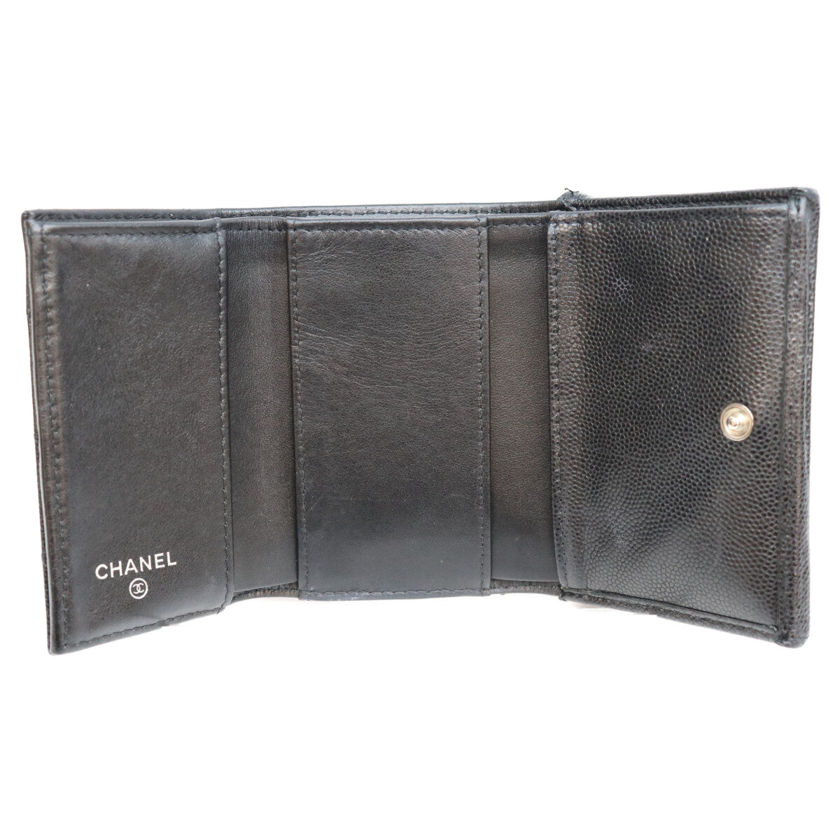 CHANEL シャネル AP3725 黒 ココマーク スター キャビアスキン シルバー金具 三つ折り 財布 三つ折り財布(小銭入れあり)