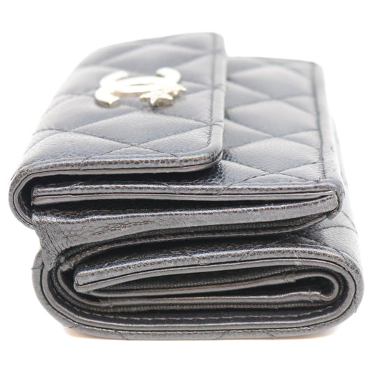 CHANEL シャネル AP3725 黒 ココマーク スター キャビアスキン シルバー金具 三つ折り 財布 三つ折り財布(小銭入れあり)