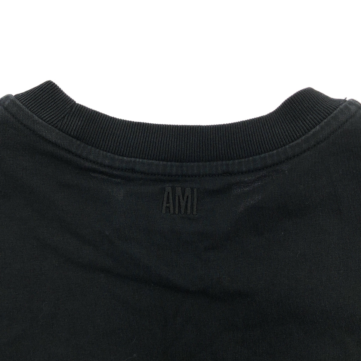 AMI PARIS アミパリス ブラック コットン ロゴ刺繍 Tシャツ トップス
