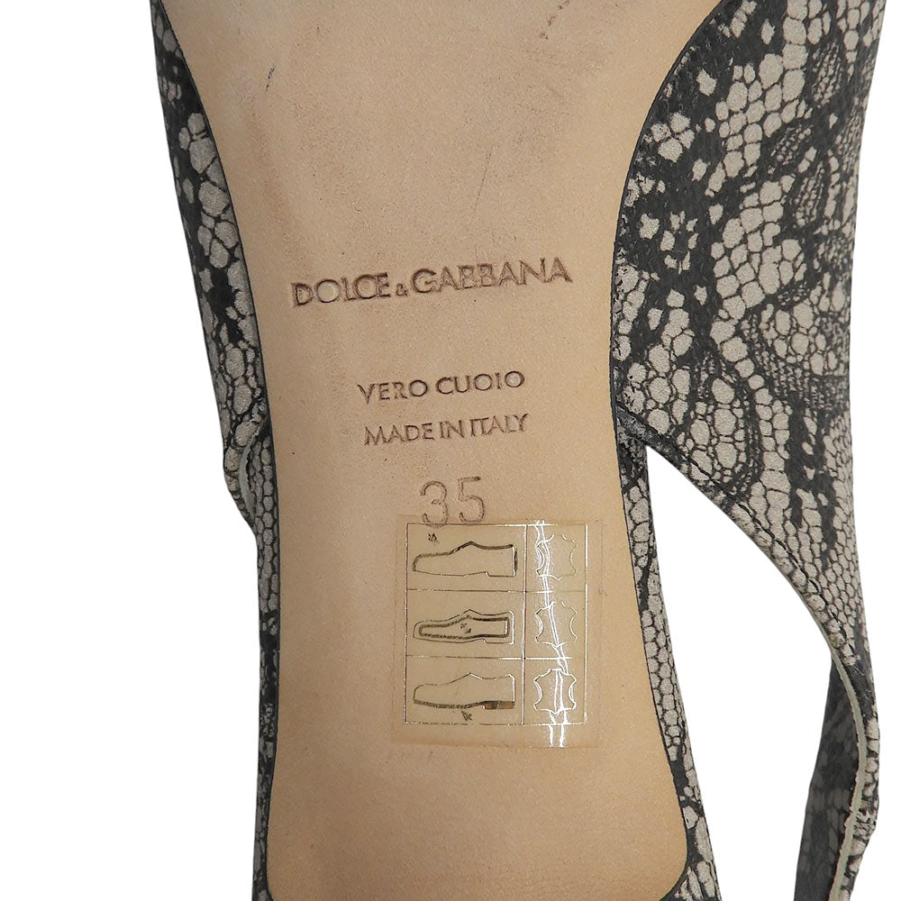 DOLCE&GABBANA ドルチェアンドガッバーナ 美品 レース総柄 ベルトパンプス シューズ レディース ホワイト×ブラック 35 17101 シューズ