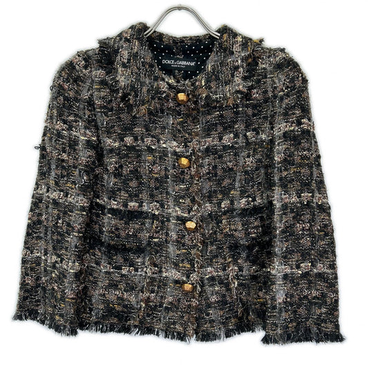 DOLCE&GABBANA ドルチェアンドガッバーナ F250PT FMMB9 ブラック系 ツイード ジャケット スカート セットアップ スーツ セットアップ